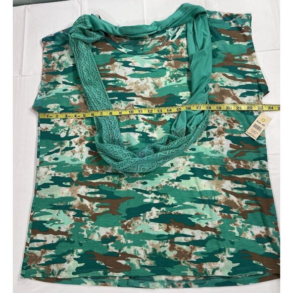 NWT bobbie brooks Women 2x knit top & scarf cap sleeves green Stretch - Picture 11 of 14